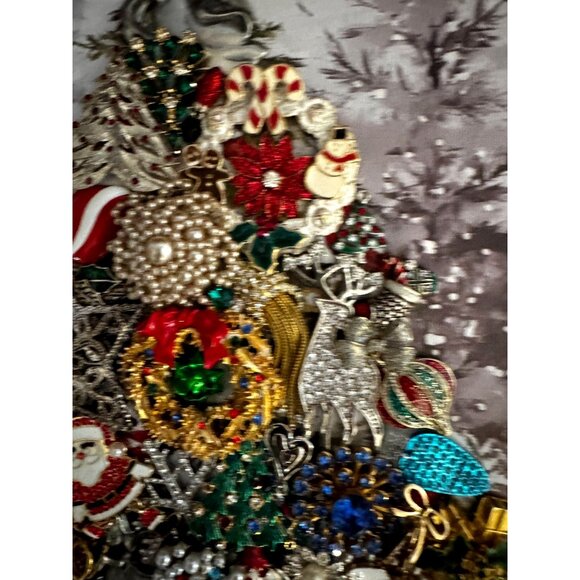 Vintage Jewelry Christmas Tree Framed Snowy Forest Picture 17" x 14" by Betty - Picture 6 of 11